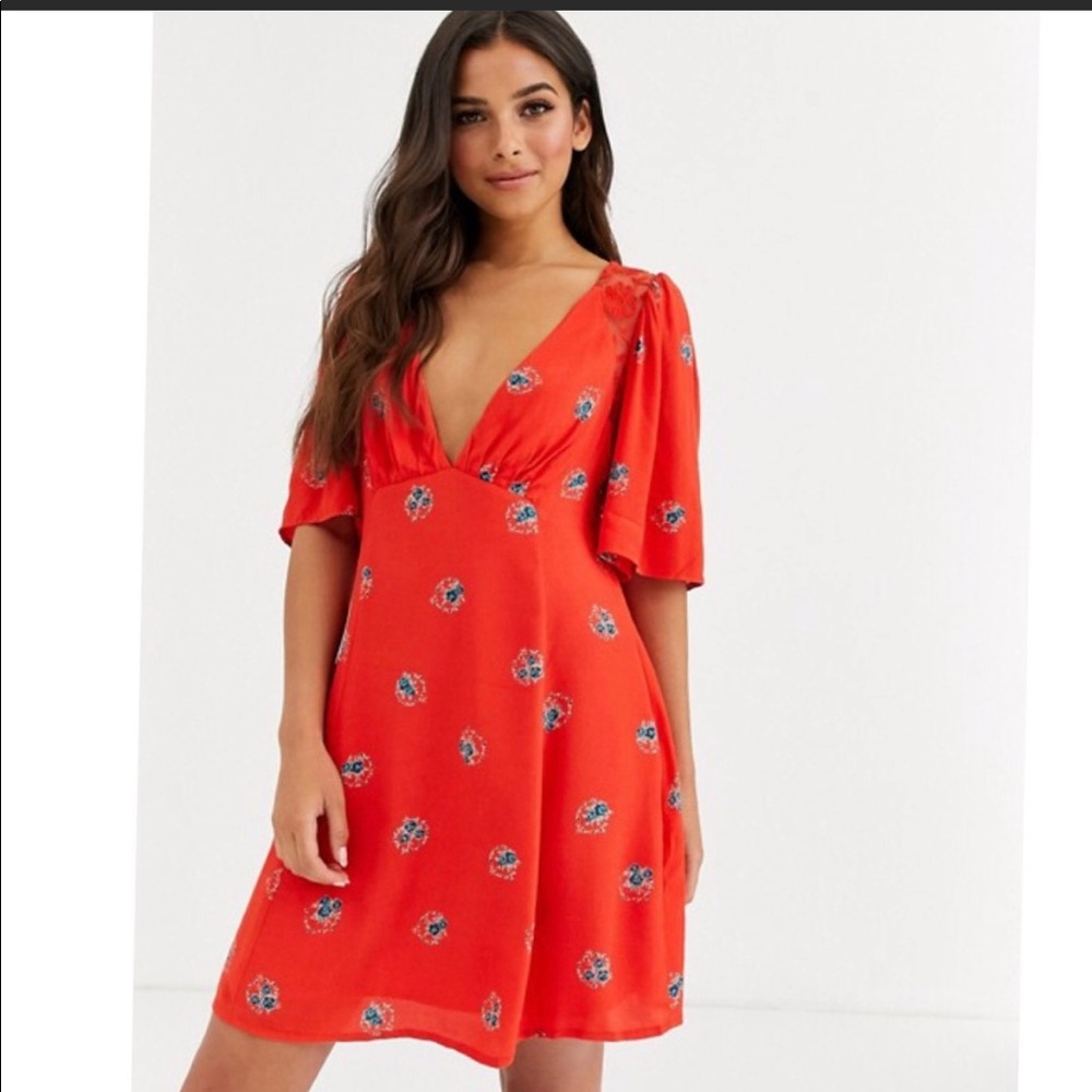 Free People Mockingbird Red Floral Mini Dress - 6